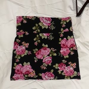 Black and Pink Rose Print Body Contouring Skirt